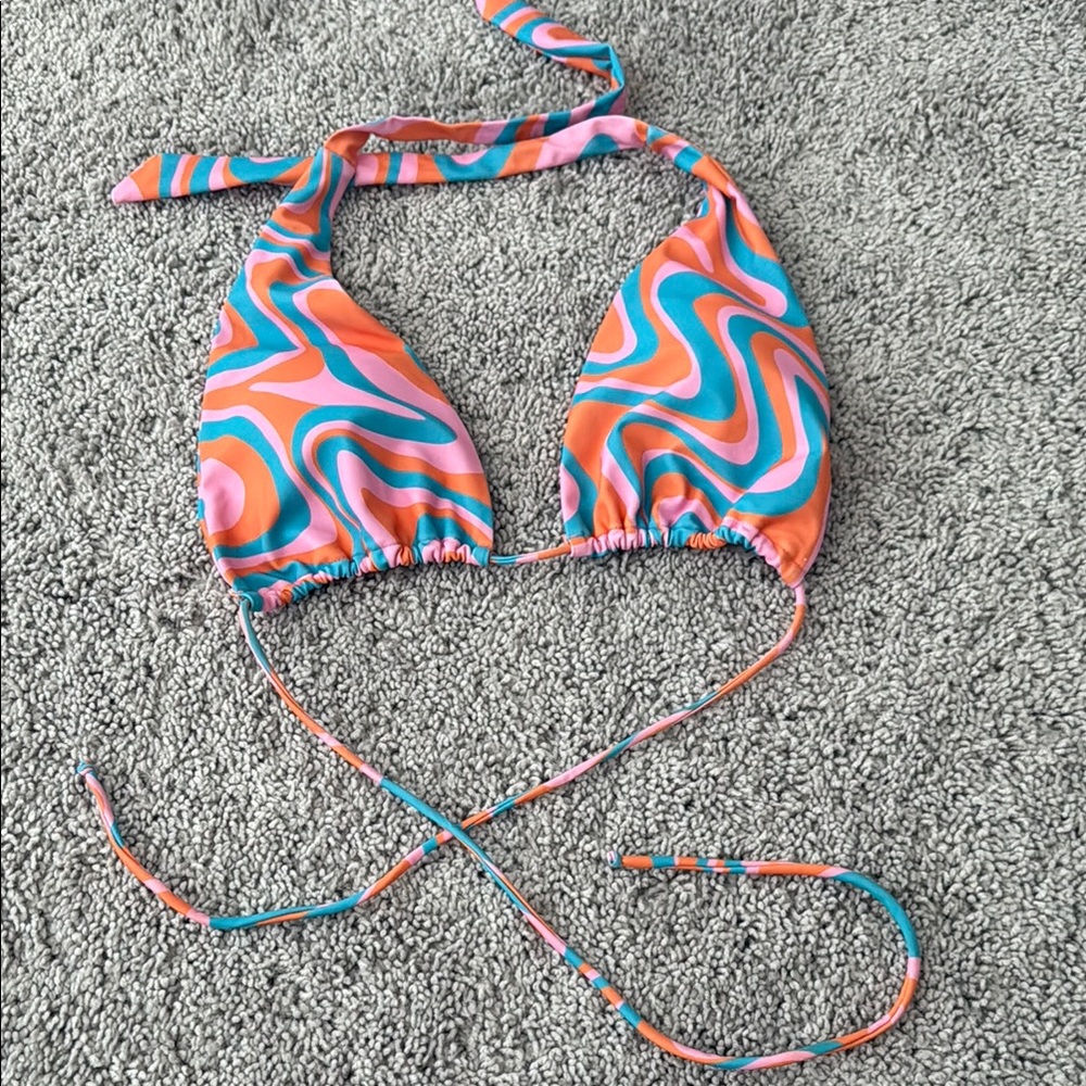 Aurelle Vibrant Triangle Bikini Top with String Ties
